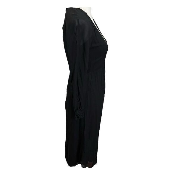Reformation Black V Neck Midi Dress Women’s Size 0 Long Sleeve Plunge Minimal - Picture 4 of 11